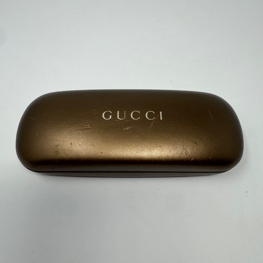 Gucci Designer Authenticβ Bronze Hard Shell Glasses Case Monogram Inlay